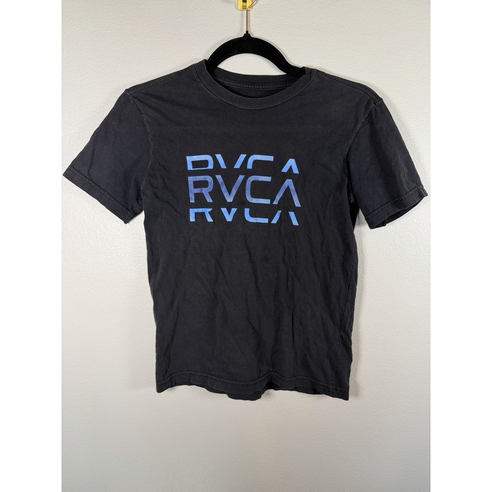 VA RVCA Blue Logo On‎ Black Boys T ShIrt Size S Balance Of Opposites